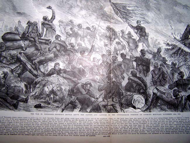 A Civil War era print entitled 'The War in Tennessee, Lookout Mountains, Nov. 24, 1863'